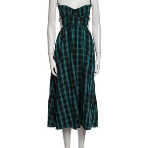 For Love And Lemons Green Black Spaghetti Strap Midi Dress